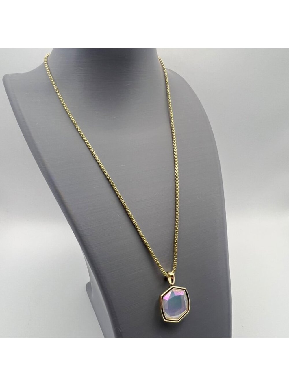 Kendra Scott Gold Iridescent Hexagon Pendant Necklace 28" Adjustable Chain